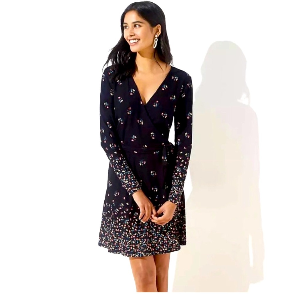 LOFT Black Floral Wrap Dress